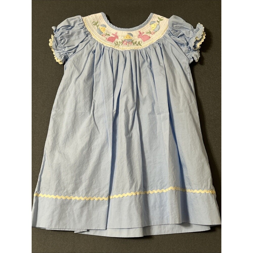 Lil Cactus Blue With Bunnies And Chicks Girls Cotton Dress 3T